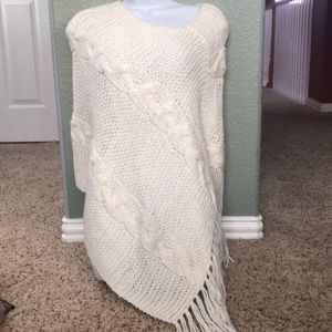 Cream cable knit poncho